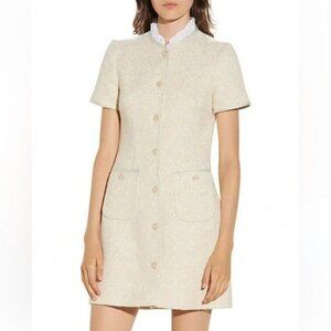 SANDRO Metallic Cotton Blend Tweed Short Sleeve Dress